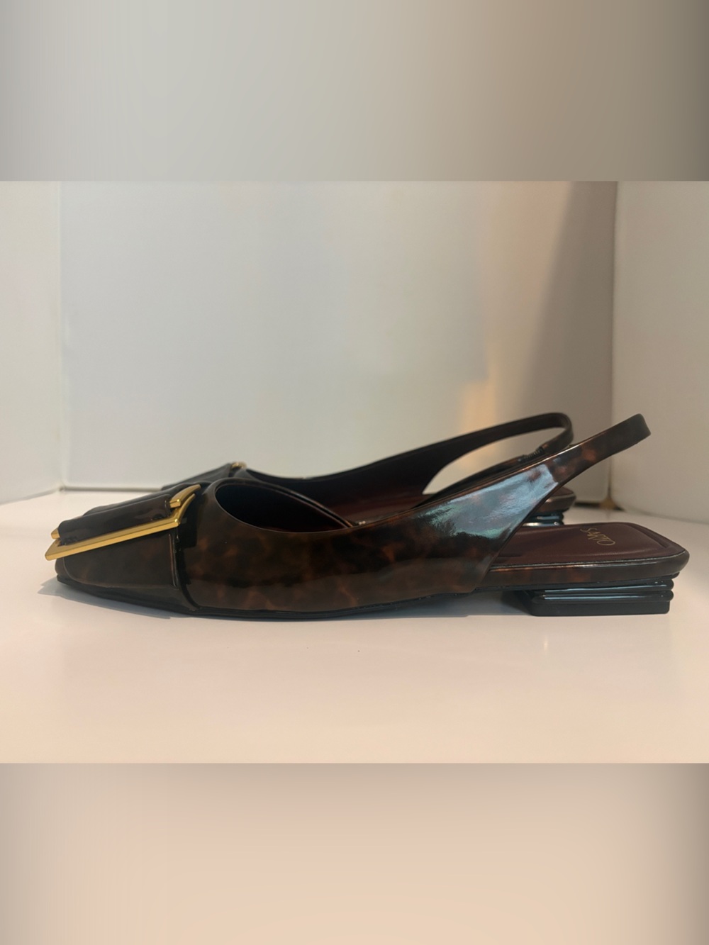 Franco Sarto Brown Tracy Tortoiseshell Slingback Flats with Gold Buckle - Picture 3 of 9